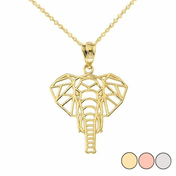 Real 14k Solid Gold Origami Elephant Pendant Charm